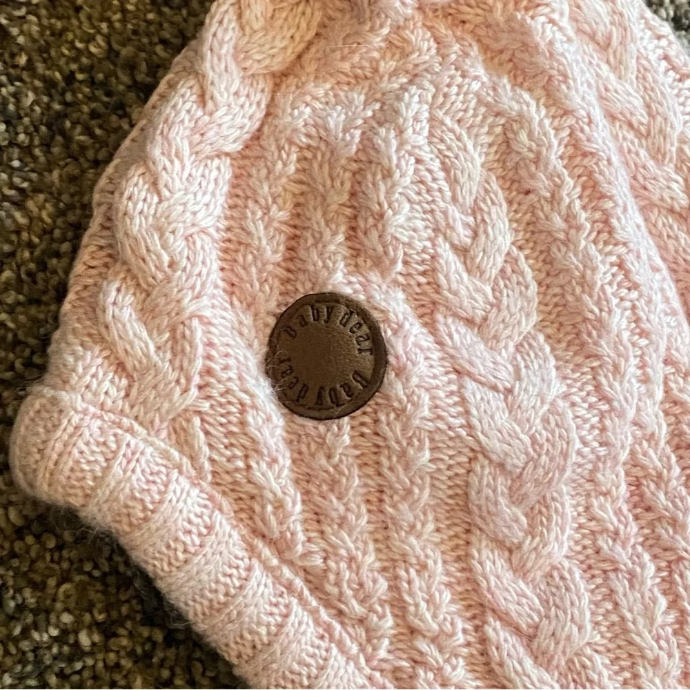 NEW! Baby Beanie Hat Infant Earflap Cap with Pom Pom Polyester Lined Pink